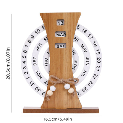 Wooden Manual Rotating Perpetual Calendar – Stylish Desk & Home Decor