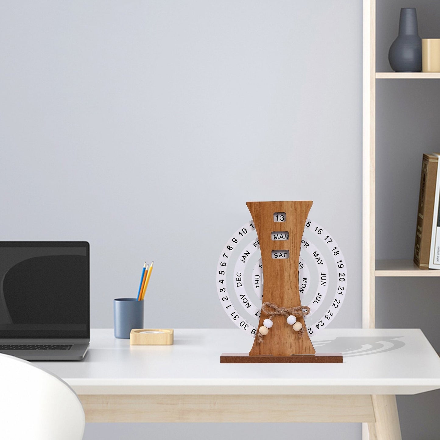 Wooden Manual Rotating Perpetual Calendar – Stylish Desk & Home Decor