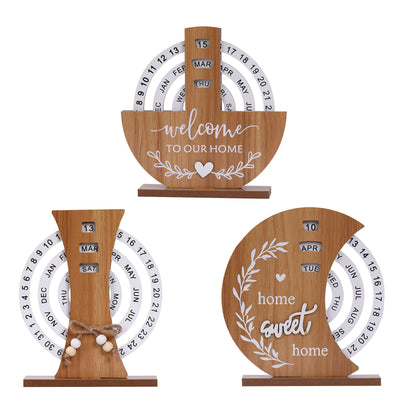 Wooden Manual Rotating Perpetual Calendar – Stylish Desk & Home Decor